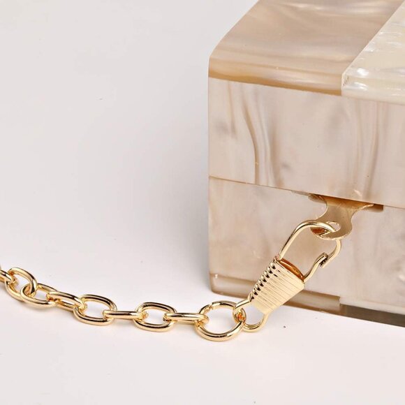 ⚡ Women's Acrylic Evening Glitter Marble Metal Clasp Cream Clutch Handbag - Picture 8 of 9